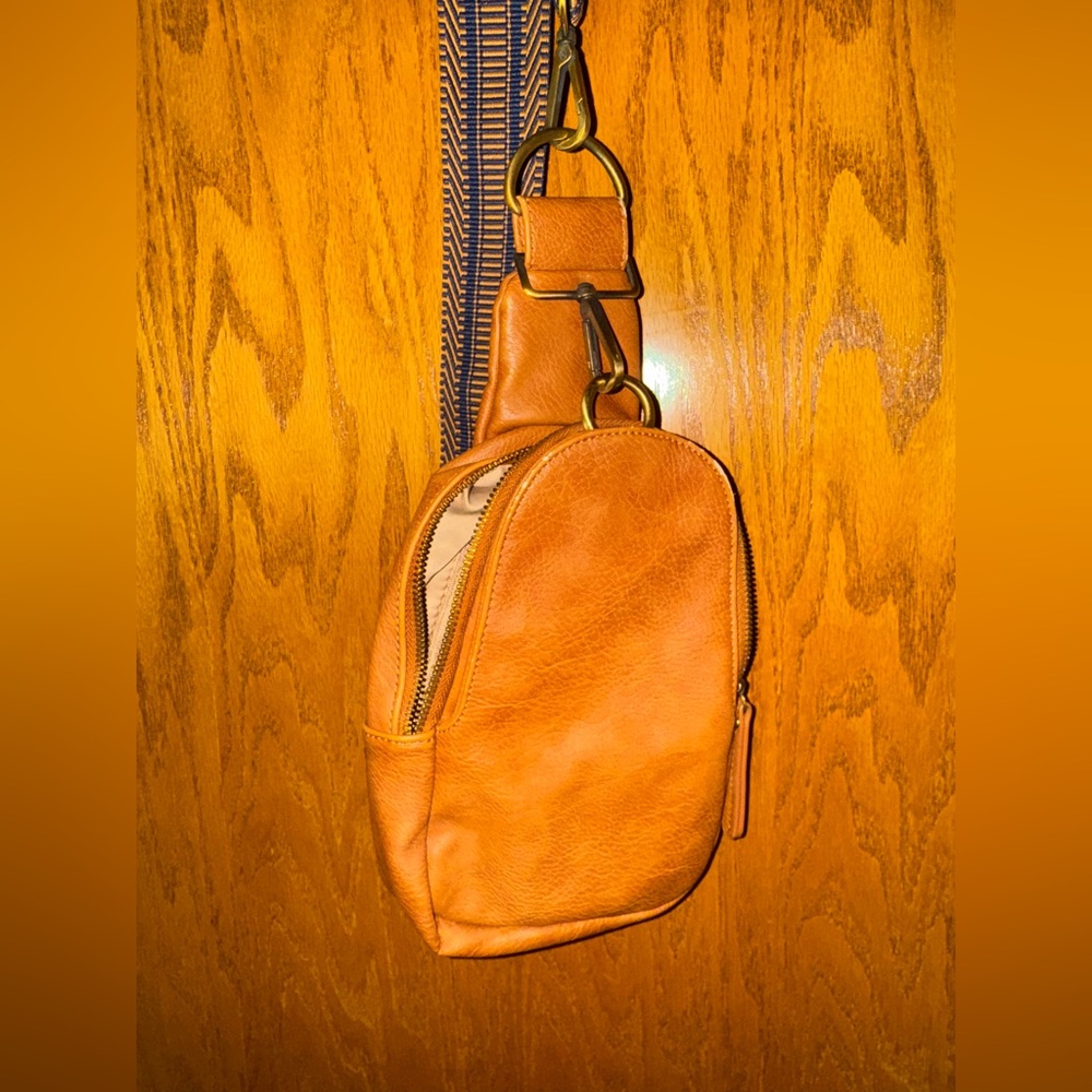 Anthropologie Tan Leather Crossbody Bag